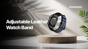 Porodo iGuard PDLEASIL44-BU Adjustable Leather + Silicone Lightweight Stylish Watch Band For Apple Watch 42/44/45mm - Blue