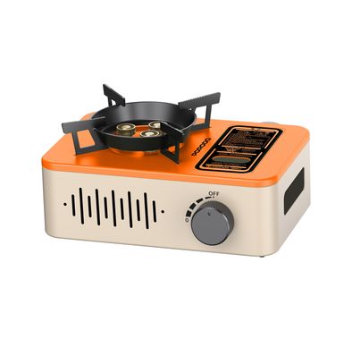 Porodo Lifestyle Portable Outdoor Stove, 230g/h Gas Consumption, Wind Protection, Multi-Level Flame Control, High-Efficiency Cooking - Orange/ White