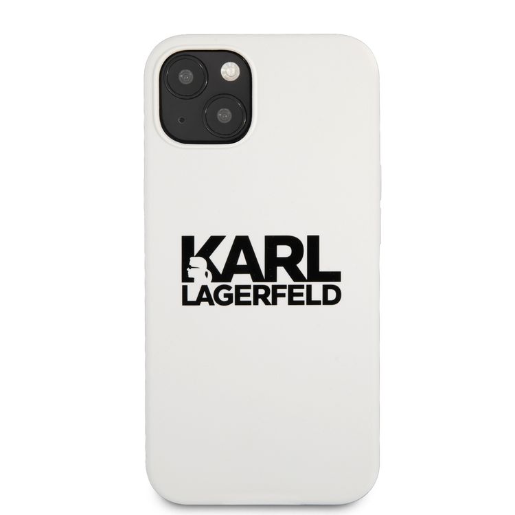CG MOBILE Karl Lagerfeld Liquid Silicone Case Stack Logo Compatible for iPhone 13 (6.1") Easy Access to All Ports, Scratch Resistant, Drop Protection Back Cover