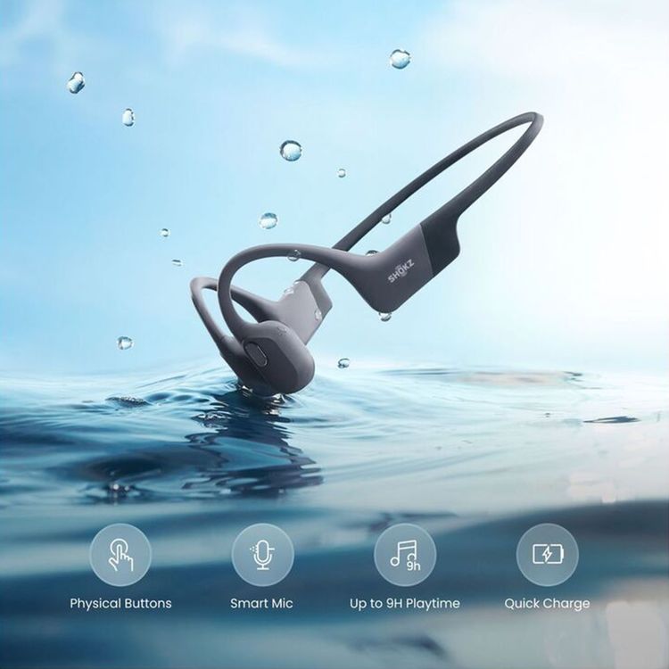 Shokz Openswim Pro Headphones with Dual Noise Reduction Technology, Crystal Clear Calling, Silicone Rubber Carrying Case, 9 Hours Battery Life - Gray