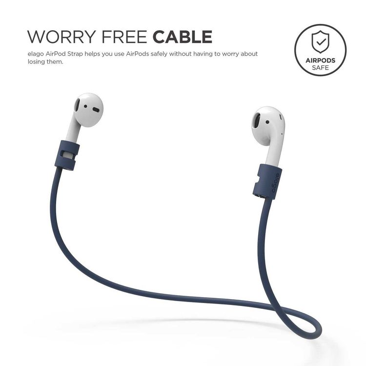 إيلاجو حزام من السيليكون لسماعات ابل ايربودز من الجيل 1/2 ، مما يبقي ايربودز بالقرب منك أثناء الأنشطة الخارجية ، كابل سهل التخزين ، نيلي