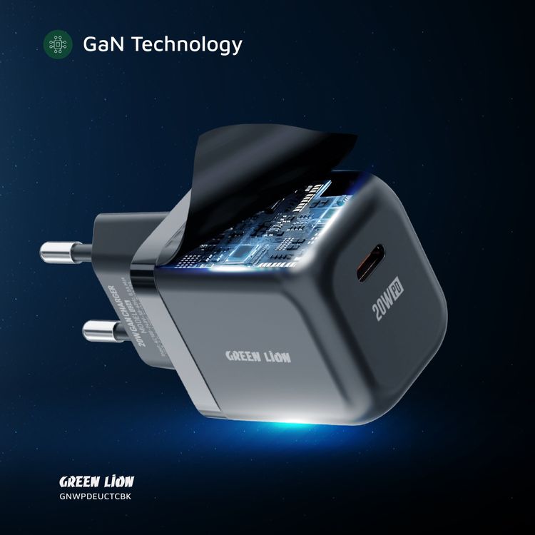 Green Lion Ultra Compact GaN Wall Charger with Single USB-C Port and USB-C to USB-C Cable, PC Flame Retardant Material, Fast Charging Support, Charging Protection, Universal Compatibility, Ultra Portable - Black