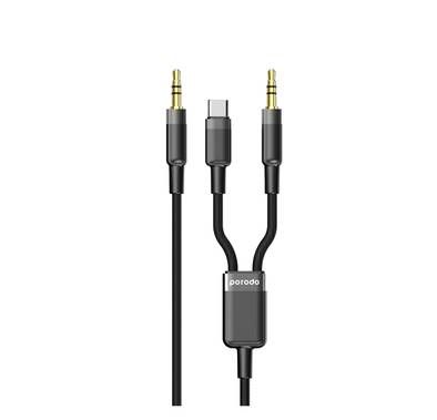 Porodo Multi-Device AUX 3.5mm Type-C Cable, 1.2M - Black
