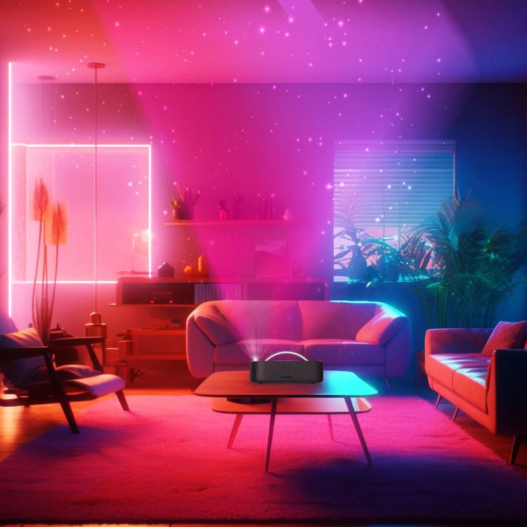 Porodo Soundtec Galactic Star Light Portable Speaker with Powerful Bass, Hands-Free Calls, Multi-Function Buttons, Karaoke, Zoom Life APP, USB Playback, 4400mAh Battery Capacity - Black