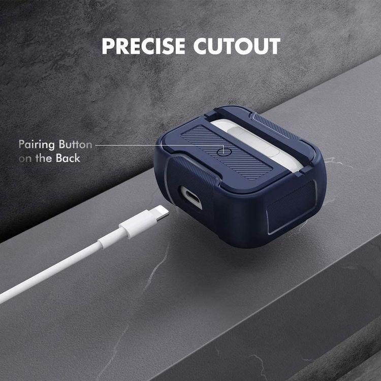 AhaStyle Hard-Shell TPU Rugged Case Compatible for AirPods Pro, Shockproof, Scratch & Drop Resistant Protective Cover Suitable with Wireless Charger - Midnight Blue