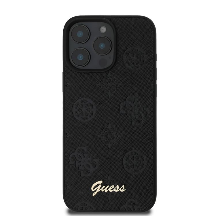 Guess Peony Hard Case for iPhone 16 Pro with Slim & Lightweight Design, Super Durable Materials, Comfortable Grip, Drop Protection - Black