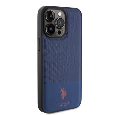 U.S.Polo Assn. PU Leather Mesh Pattern DH Case for iPhone 15 Series - Navy - iPhone 15 Pro Max