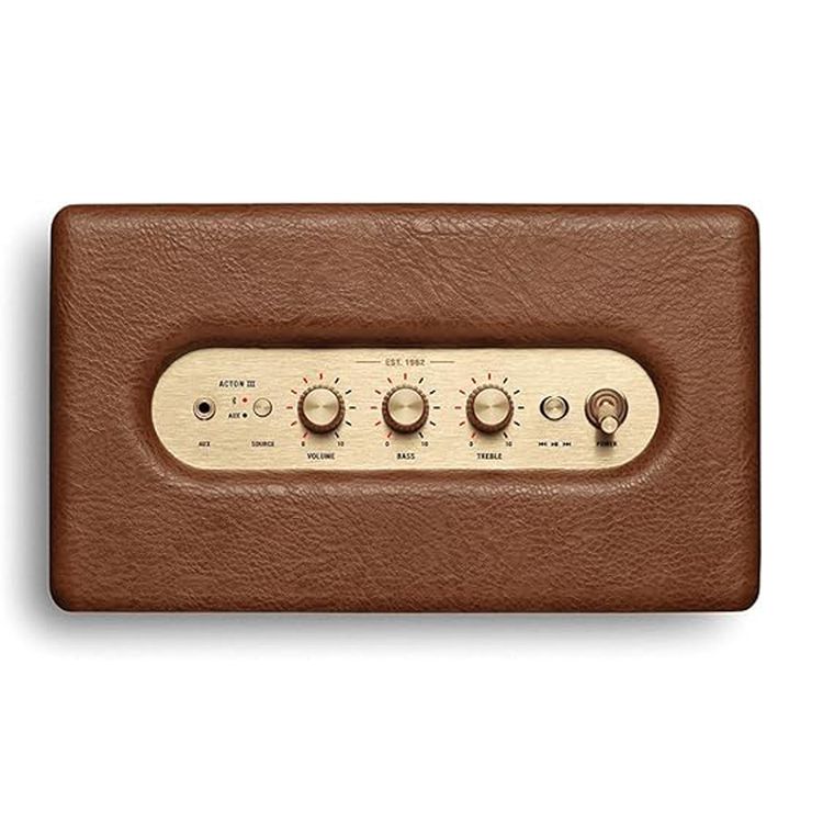 Marshall Acton III Wireless Bluetooth Stereo Speaker, 2 Hours Charging Time, 32 Hours Play Time, Fast Charge, Dust & Water Proof, USB-C Charging Port - Brown