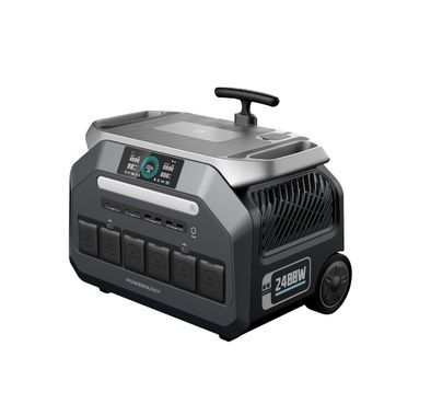 Powerology Solar Input Portable Generator 2400W, PD 100W, 600000mAh, 1.5h Charging Time, 3 DC Outputs, 4 AC Sockets, UK 3 Pin Plug - Black