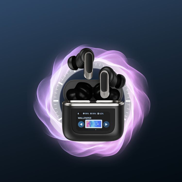 Porodo Soundtec Guide Earbuds with ANC & TWS, Touch Screen, 6 Hours of Playtime, 40 Minutes Earbuds Charging Time, Waterproof, Type-C Charging Case - Black