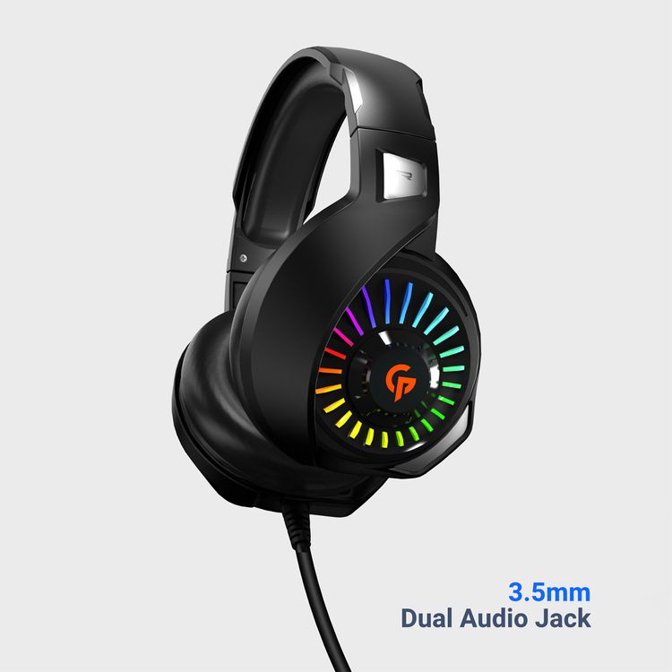 Porodo Gaming E-Sports High Definition Gaming Headphones with RGB Breathing Lights, 50mm Speaker Size, 25mW Rated Power, 3D Dimensional Sound, Omni-Directional Microphone - Black