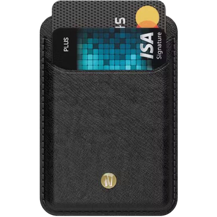 Levelo Bond MagSafe Card Holder Wallet with Genuine Saffiano Leather Material, 2 Card Slots, Strong MagSafe Magnet - Black