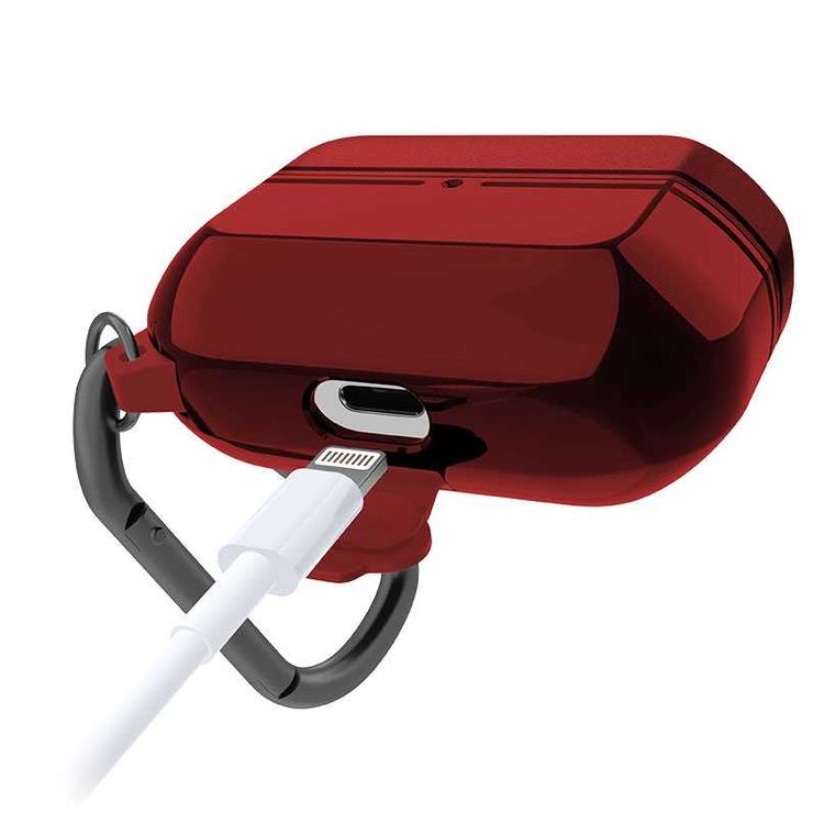 جراب X-Doria Defense Journey لسماعات AirPods Pro مع حلقة تثبيت وحلقة قابلة للفصل، مصنوع من مادة TPU والسيليكون، مقاوم للماء والغبار، حماية كاملة 360 درجة، مضاد للخدش - أحمر