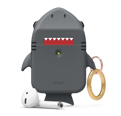 Elago Shark Case Compatible for Apple Airpods, Protect with Style, Durable Premium Silicone, Special Anti-Slip Coating in Cap, Lightweight, Bring It Anywhere w/ You - Dark Gray