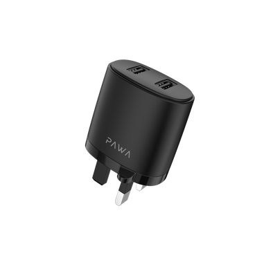 باوا شاحن سفر صلب بمنفذ يو أس بي مزدوج 2.4 أمبير مع كابل لايتنينج - أسود