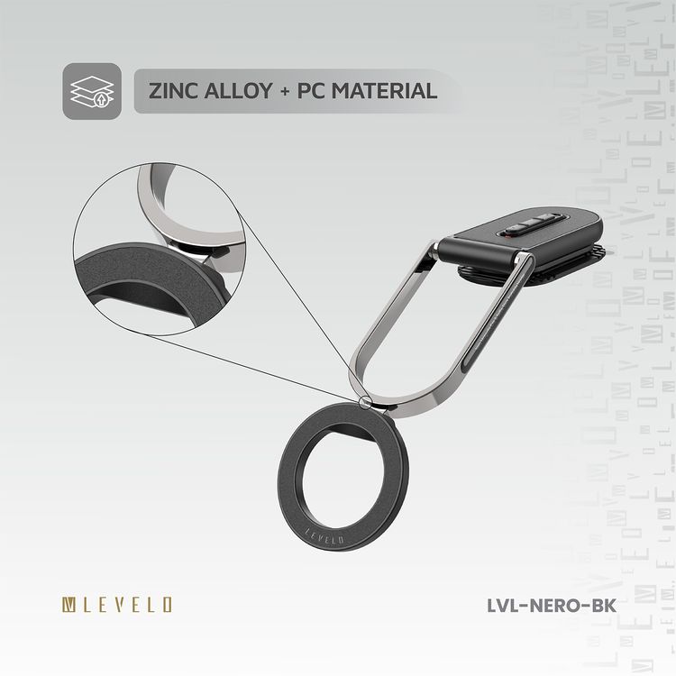 Levelo Nero MagSafe Car Holder & Selfie Stick with Foldable Design, N52 Magnet, Adjustable Angle, Strong Suction Type, Universal Compatibility - Black