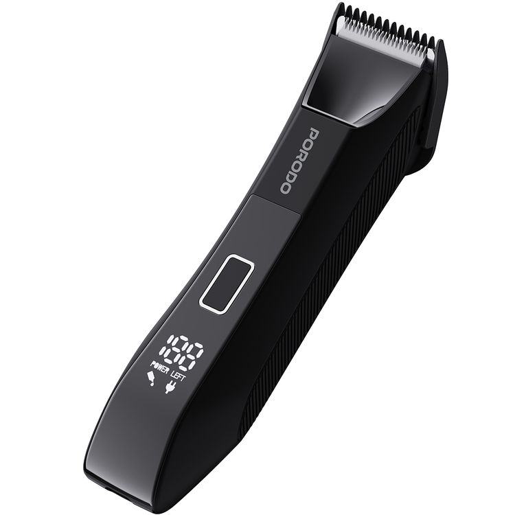 Porodo Ceramic Blade Gentle Grooming Trimmer with Digital Display, 90 Minutes Working Time, 600mAh Battery Capacity, 5W Rated Power, Wet & Dry Shaving, Secure Travel Lock, Detachable Comb, USB-C Charging Port - Black