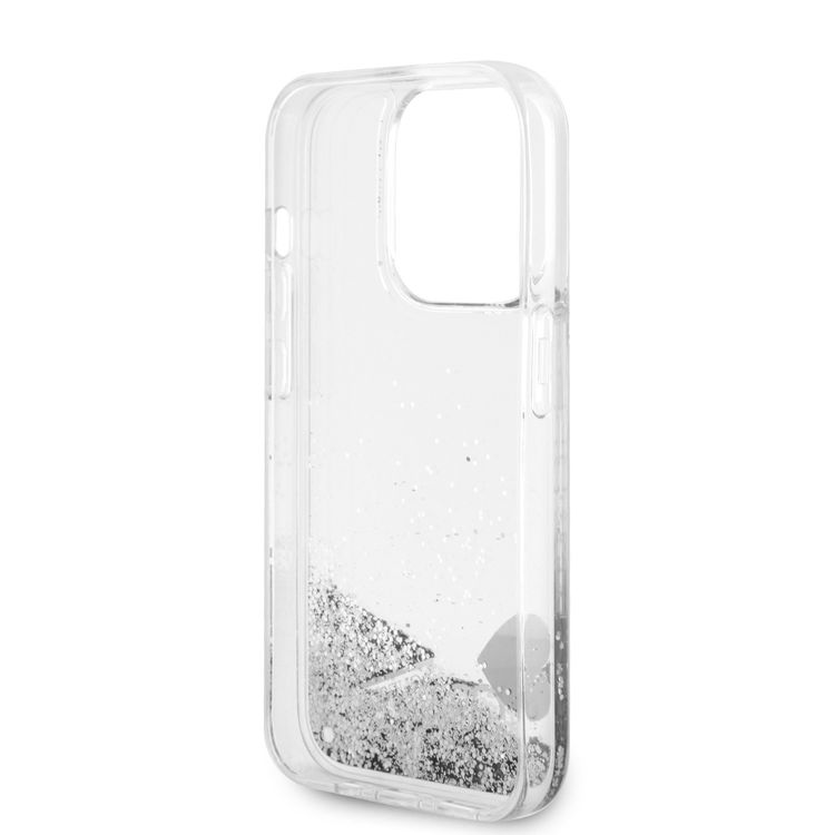 Guess Liquid Glitter Case with 4G Electroplated Logo - Silver - iPhone 15 Pro Max