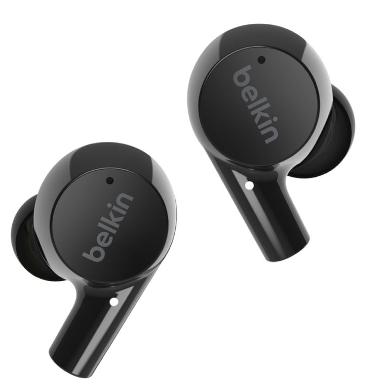 سماعات الأذن اللاسلكية Belkin Soundform Rise True مع عدة أحجام لأطراف الأذن، صوت استريو غني، إقران تلقائي، حقيبة شحن مدمجة ومحمولة، متوافقة مع مساعدات الصوت، حجم السائق 6 ملم - أسود