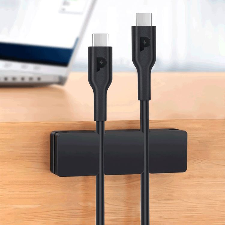 Powerology Type-C to Type-C Connector Cable PD 100W, Fast Data Sync & Charging, Universal Compatibility, 1.2m in Length, Overheat & Overcurrent Protection - Black