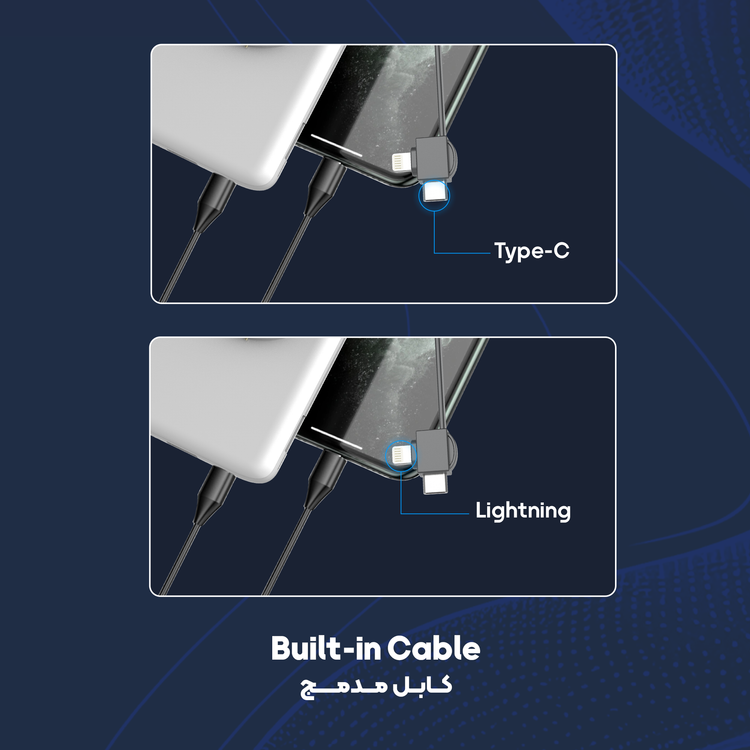 محطة طاقة 4 في 1 من باورولوجي بسعة بطارية 10000 مللي أمبير، وكابل مدمج، ومحطة شحن سريعة، وشاشة عرض طاقة 20 وات، ومخرج لاسلكي 15 وات، وضمانات مدمجة - أسود