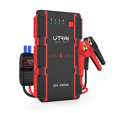 UTRAI Jstar Mini Jump Starter Car Battery, Smart Clip with Battery Detection, 12V 1000A (Up to 6.0L Gas or 4.5L Diesel Engine), Power Pack Auto Battery Booster with LED Light - Black / Red 