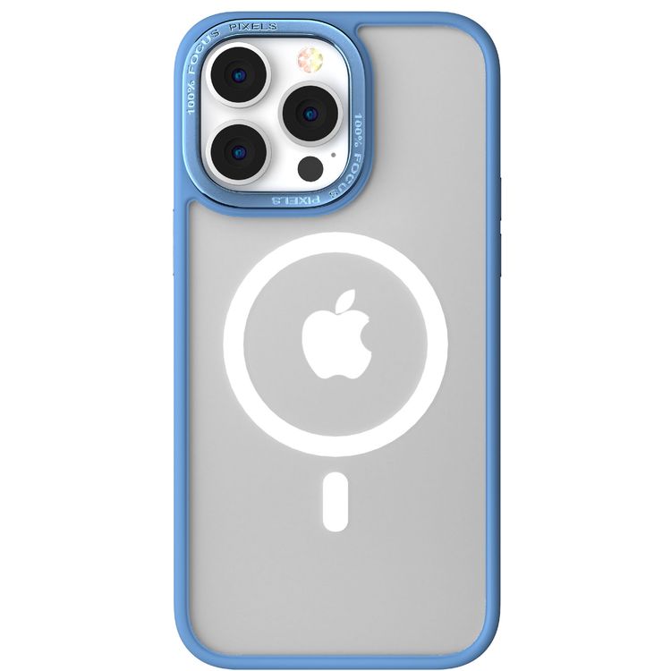 Comma Joy Elegant Metal Magnet Anti-Shock Case for iPhone 14 Plus- Blue