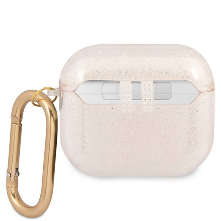 Guess Colored Glitter Case for AirPods 3, TPU, Drop Protection, Easy Snap-On, Practical Handle for Attachment - Gold