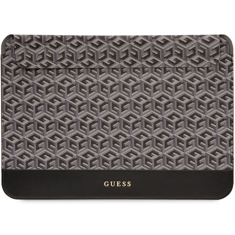 Guess Gcube Stripes Computer Sleeve for MacBook 13"/14" with Synthetic Leather Material, Magnetic Lock, Water Resistant - Black