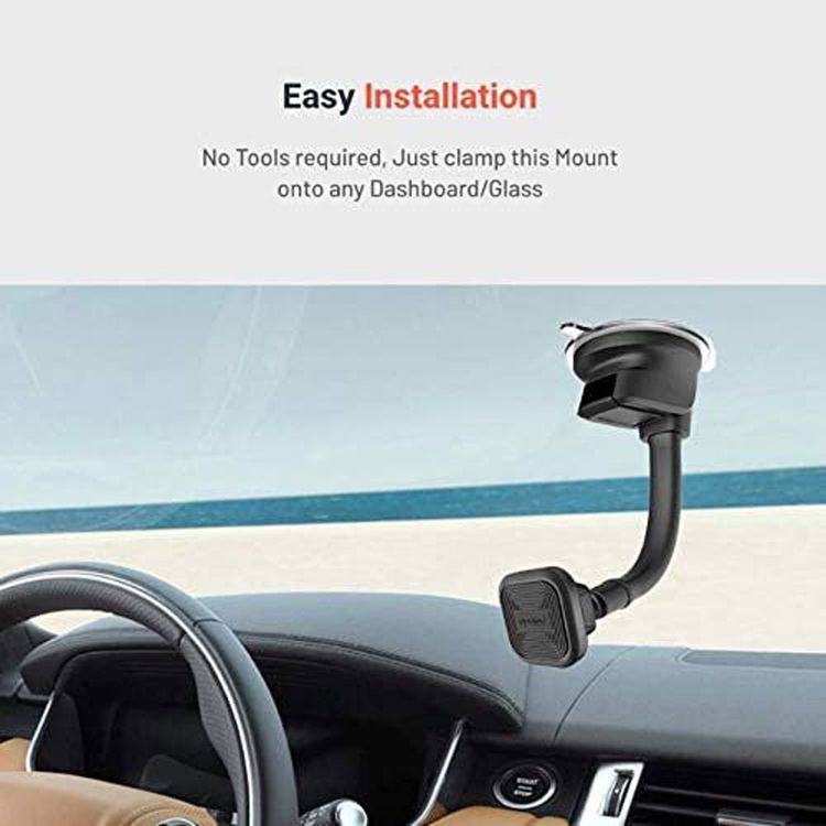 Porodo Aluminum Magnetic Car Mount ( Flexible Neck / Suction Base ) - Gray 