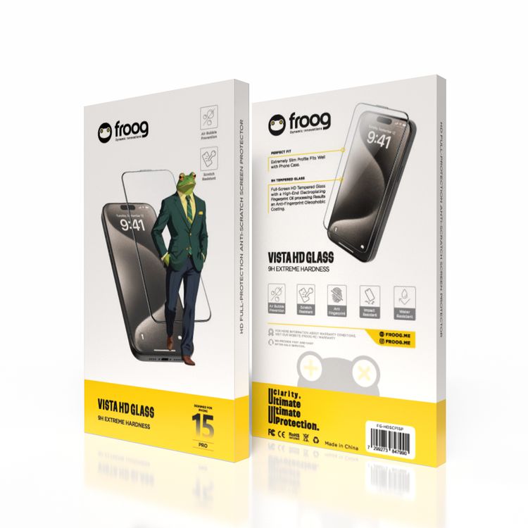 Froog HD Screen Protector for iPhone 15 Pro, Anti Fingerprint, Water Resistant, Scratch Resistant - Clear