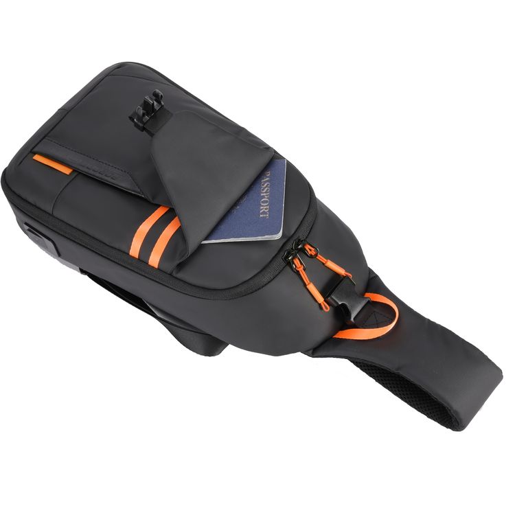 Porodo Gaming Sling Bag with 20W USB-C Charging Outlet, 2 Compartments, Polyester, Waterproof - Black