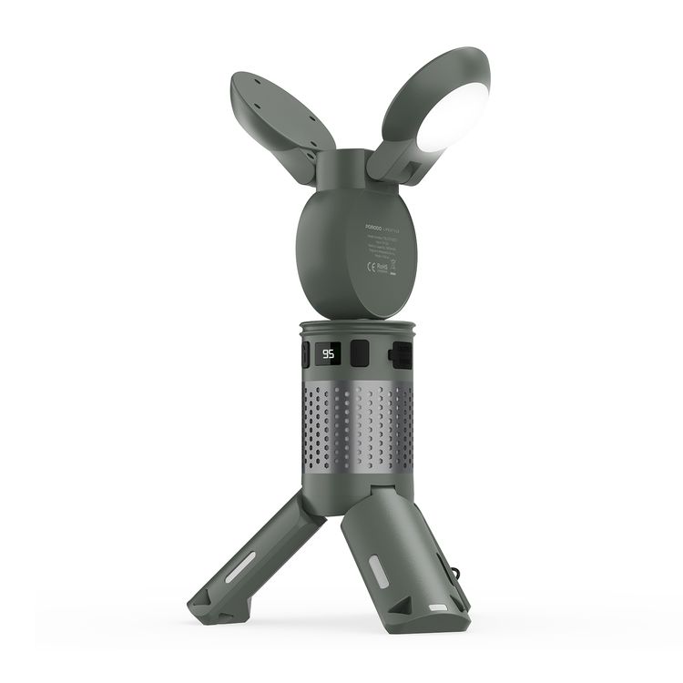 Porodo Foldable LED Camping Lantern with Brightness Control, 7800mAh Battery Capacity, Multi-Angle Illumination, Top Spotlight Beam, Warm Reading Mode, Adjustable Telescopic Rod, Multi-Scene Mounting - Green