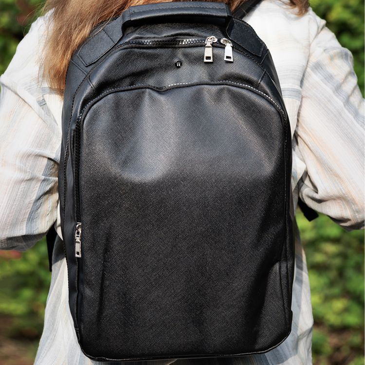 Levelo Elegancia Universal 16" Backpack with LVL Signature Logo, Leather Material, Water Resistant, Multiple Pockets - Black
