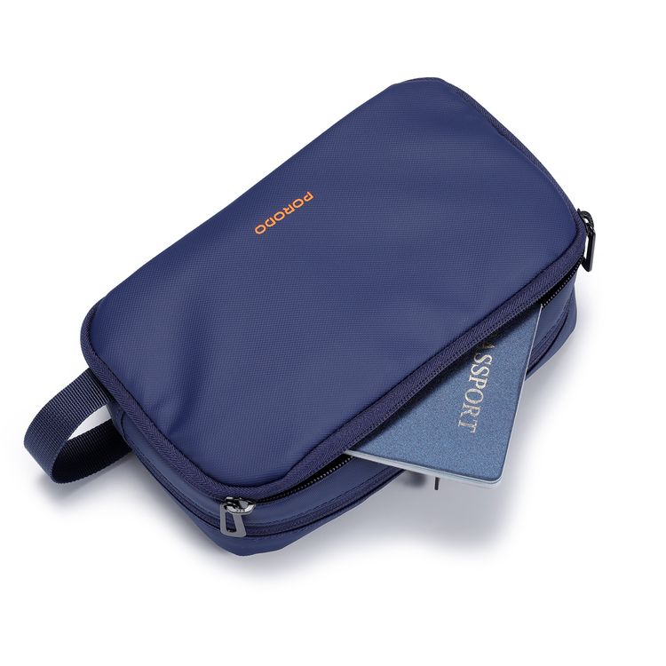 Porodo Ultralite Organizer Pouch with Dual Compartmnts, Zipper Closure, High-Quality Polyester Material, Water-Repellant Surface, Internal Mesh Pockets, Quick-Grab Handle, Compact Design - Navy Blue