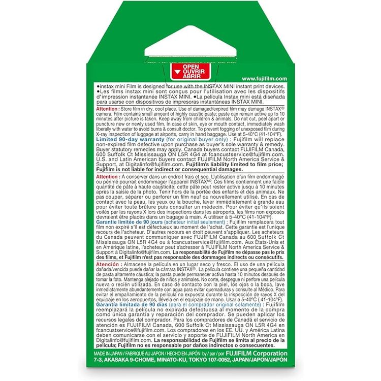 Fujifilm Instant Picture Film for Instax Mini, 5.4 x 8.6cm Film Size, Hi-Speed ISO 800, 20 Sheets, Easy-to-Load Cartridge, Develops Instantly, Works Well in Low Light - White