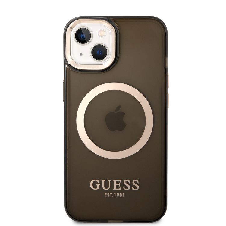 Guess Magsafe Case With Translucent Gold Outline - iPhone 14 Plus - Black