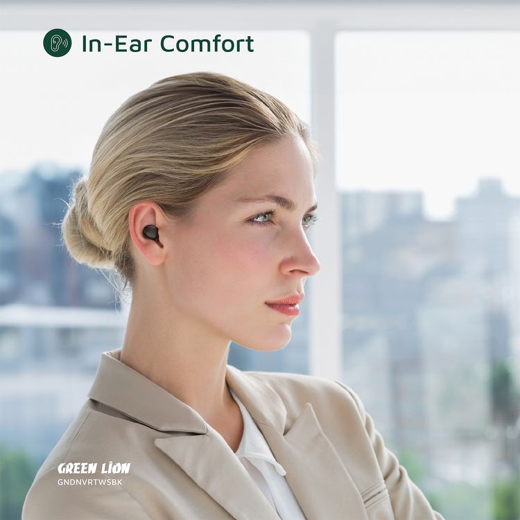 Green Lion Denver True Wireless Earbuds with IPX4 Waterproof, Voice Assistant, In-ear Comfort, Dual-Mic, Touch Control, 3 Hours Playtime - Black