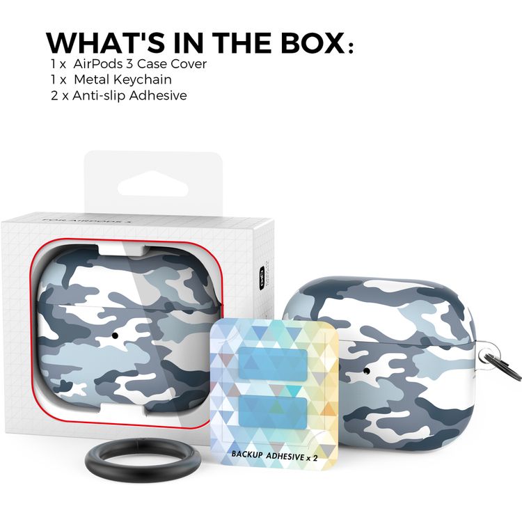 AhaStyle Premium TPU IMD Patterns Keychain AirPods Case Compatible for AirPods 3 Suitable with Wireless Charging - Navy Camouflage