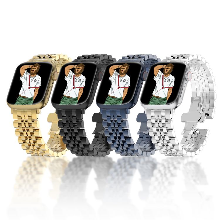 Green Lion Picolla Acero Correa Watch Strap for Apple Watch 42/44mm, Stainless Steel Material, Easy to Install, Comfortable Wear, Slide & Click System - Black