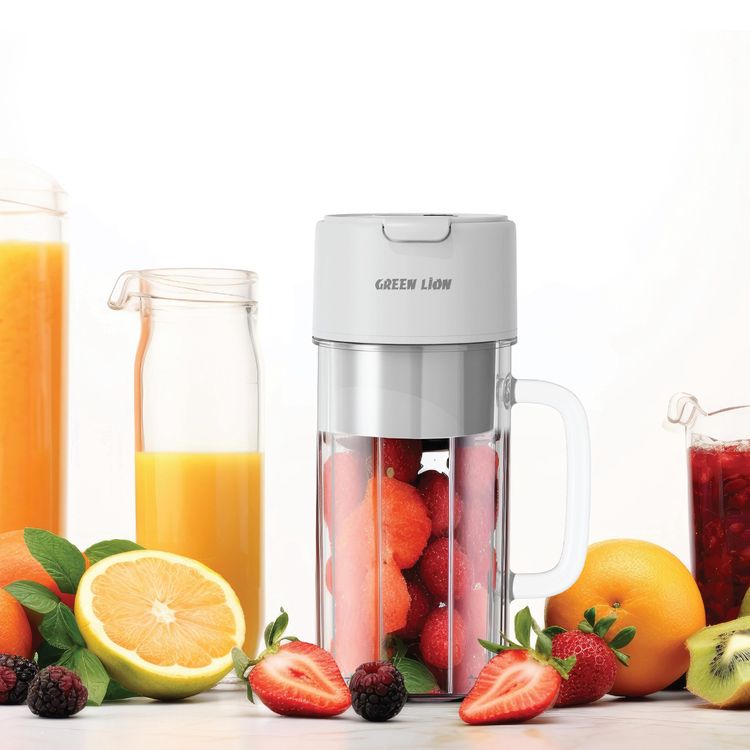 Green Lion Portable Blender Mug 2 with 400mL Mixing Capacity, 10-15 Uses per Charge Cycle, 55W Power, IPX6 Waterproof, 10 Powerful Blades, LED Display - White