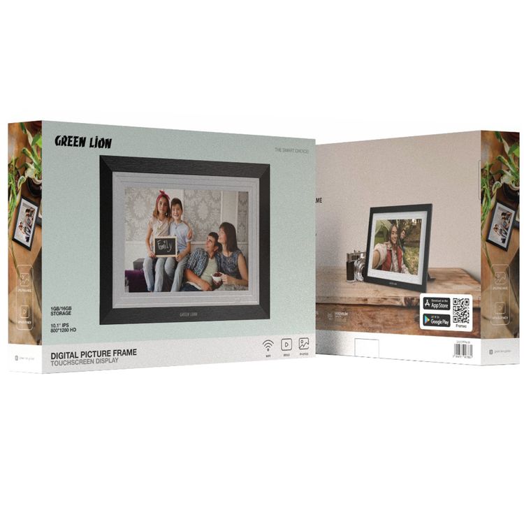 Green Lion Digital Picture Frame with Touch Screen Display, 10.1" IPS Screen Size, 1GB RAM, TF Card Support Up to 32GB, JPG, PNG & HEIC Picture Format Support - Black