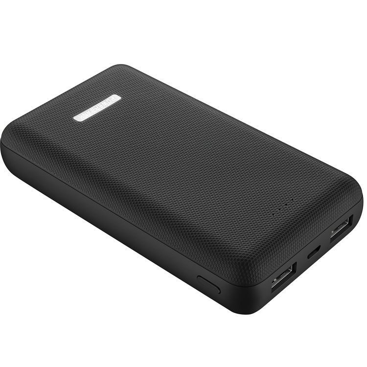 Porodo Dual USB Universal Power Bank 20000mAh with Rubberised Surface, Compact Slim Design, Portable, LED Indicator, Compatible with Smartphones - Black