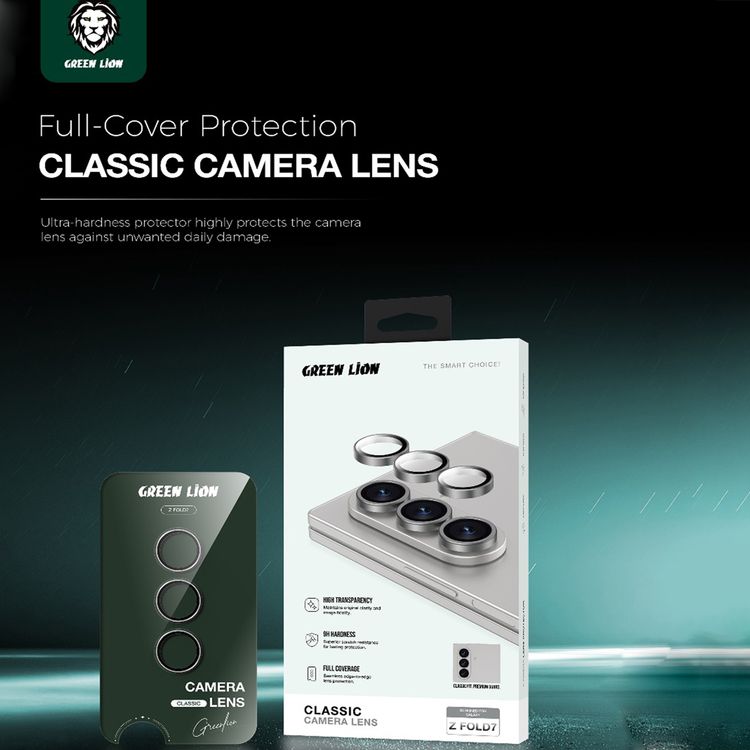 Green Lion Classic Camera Lens for Z Fold 7 with Full Coverage, High Transparency, 9H Hardness, Anti-Scratch Protection, Ultra-Seamless Fit - Gray