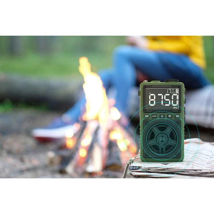 Green Lion Voyager Portable Radio with Bluetooth Speaker, 1.2W Flashlight, 6-7 Hours Playtime, 8-10m Transmission Range, Auto-Scan Mode, Lock & Sleep Function, 1.5 Hours Charging Time - Green
