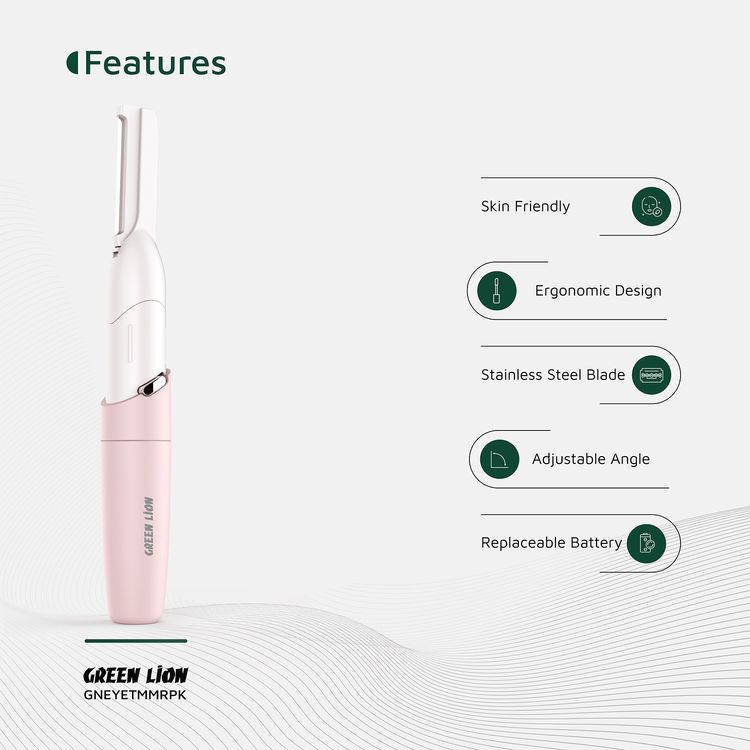 Green Lion Eyebrow Hair Trimmer with Adjustable Angle & Planner, ABS Material & Stainless Steel Blade, Replaceable AAA Battery, Skin Friendly, Precision Trimming, Ergonomic Design - Pink