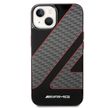 AMG Transparent Double Layer Case with Checkered Flag Pattern Crystal Case iPhone 14 Compatibility - Red