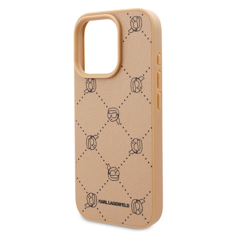 Karl Lagerfeld PU Hard Case for iPhone 16 Pro Max with Karl Heads, Drop Protection, Slim Profile, Lightweight, Comfortable Grip, Easy Snap-on, Sustainable Packaging - Beige