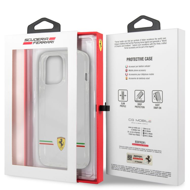 CG MOBILE Ferrari Transparent Case Italia Wings Print Logo Compatible for iPhone 13 Pro Max (6.7") Scratches Resistant, Easy Access to All Ports