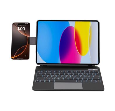 Powerology Dynaboard Wireless Keyboard Case for iPad Pro 11" (M4), MagSafe Phone Holder, Touch Pad, Multimedia Keys, 500mAh Battery Capacity, 8 Days Working Time, 2.5 Hours Charging Time, Easy Pencil Access, Bluetooth Version 5.1, 10m Transmission Range, Snap-On Attachment - Black